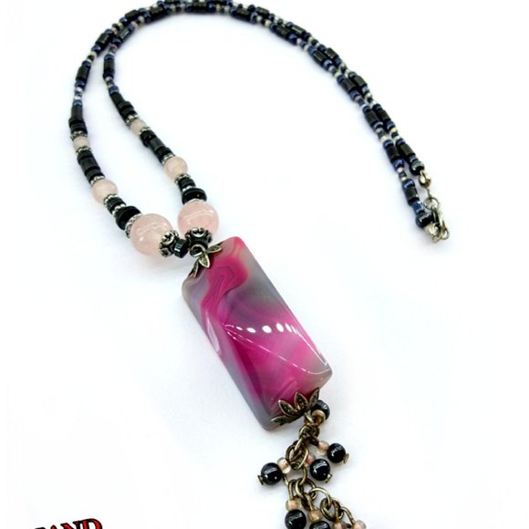 Pied Pink Agate Chakra and Healing Necklace - Picture 2 of 4